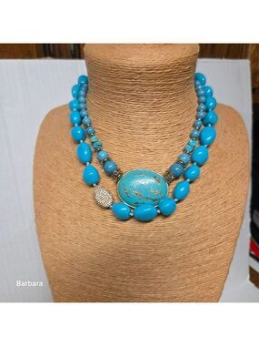 Vintage Nolan Miller & Chico's Faux Turquoise Beaded Necklaces (2)